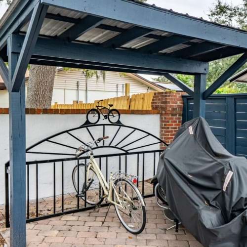 a bike rack with bikes